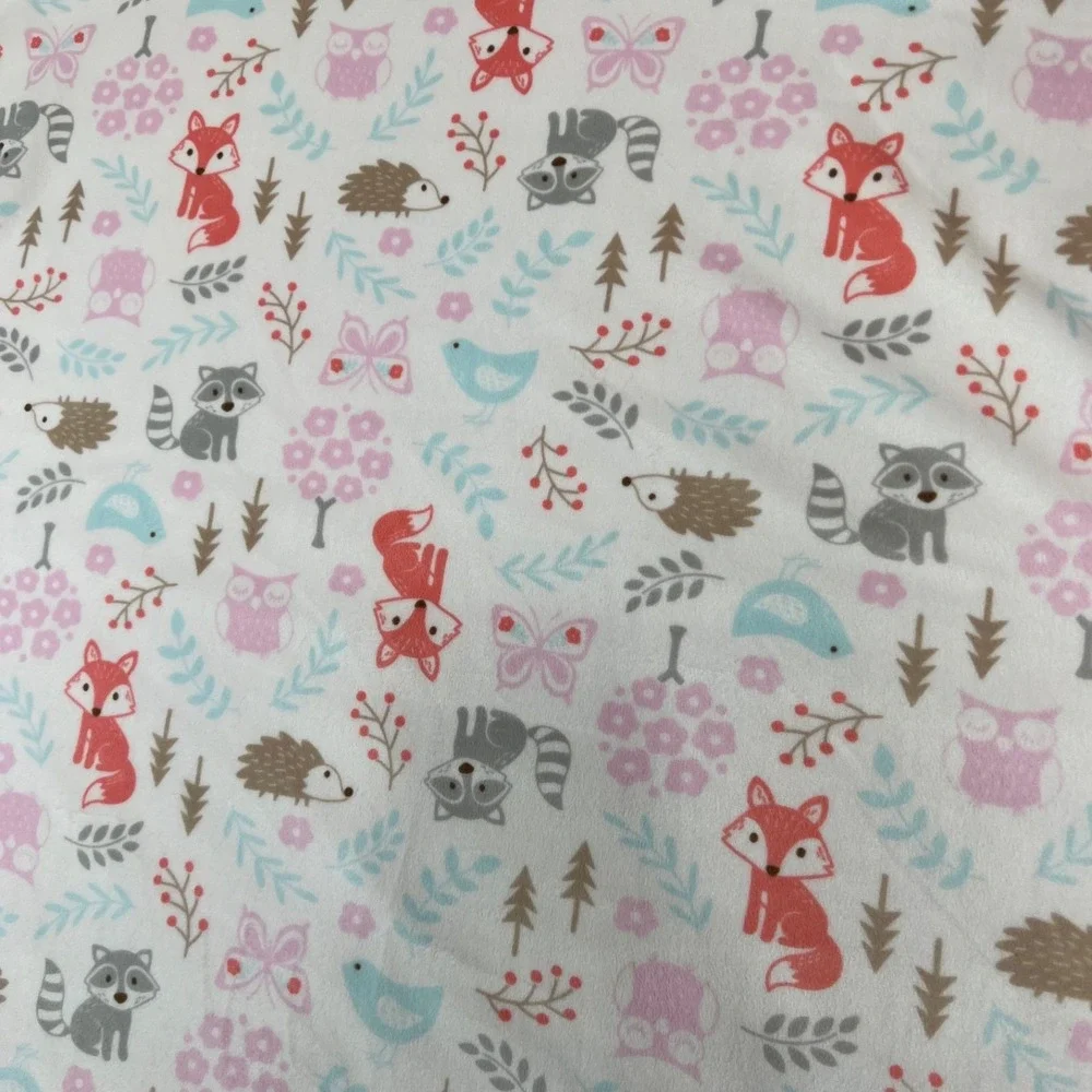 Hudson‎ Baby Blanket Fox Hedgehog Raccoon Woodland Animals HB Sherpa Pink